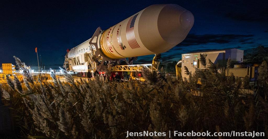This is a photo of the Antares rocket a few days ago as it rolled out to the launch pad. Not much of it