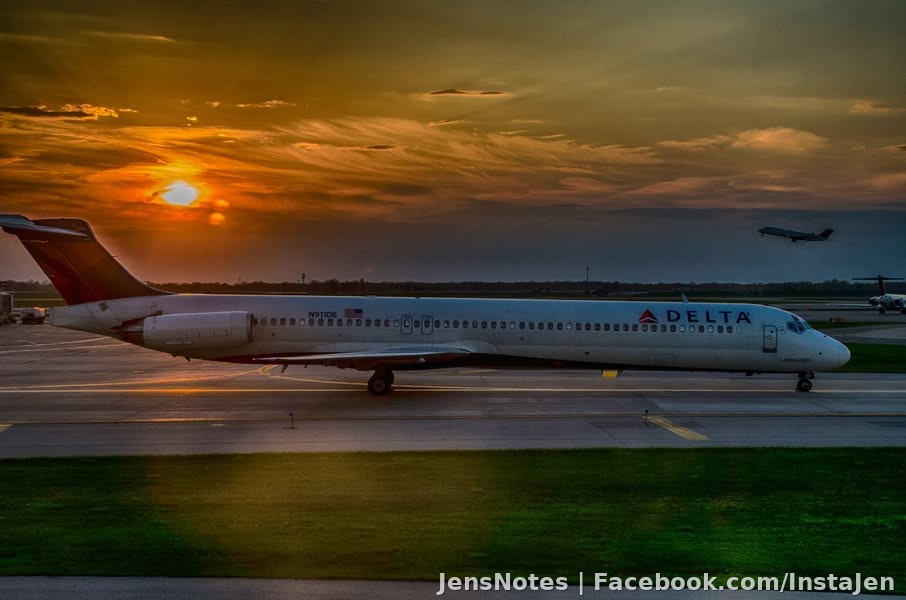 Delta and Detroit Metro Airport at sunset.