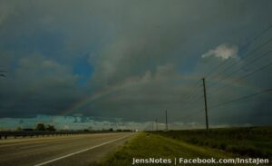 My blind eyes see a couple wide spectrum rainbows. I think?
