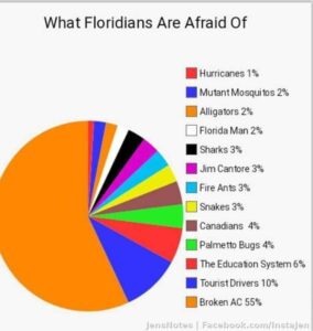 This is so true... broken a/c, jim cantore, palmetto bugs, florida man, canadians... lol