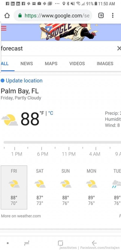 Fox 35 Orlando says whooooo cool down from a cold front. Yeah about 90 is not a cool down. Less humidity but that just