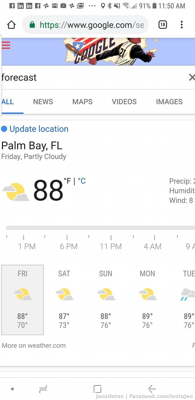 Fox 35 Orlando says whooooo cool down from a cold front. Yeah about 90 is not a cool down. Less humidity but that just