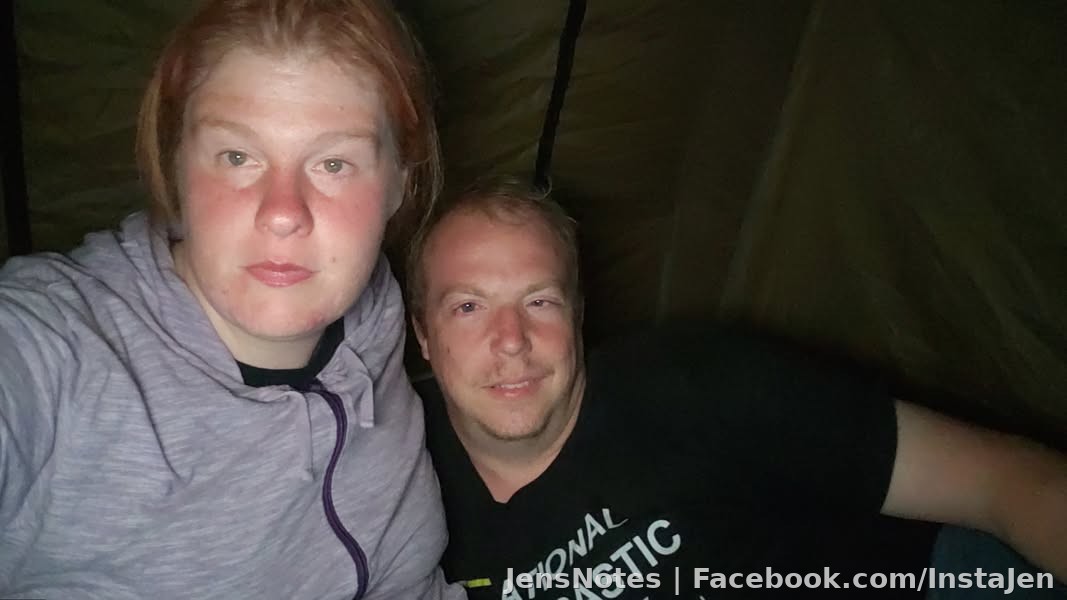 Our first night in the wilderness of northern Michigan and I'm sunburnt, chapped, have the sniffles, and in our tent watching Deadpool on my