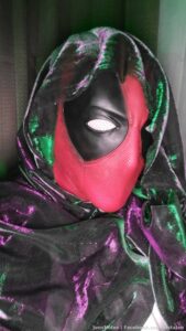 Me on Halloween. The mask was legit but omg it was hot in there. I alternated being dressed in shiny garb totally holding the