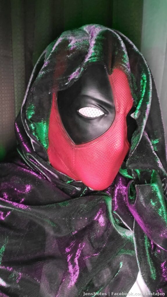Me on Halloween. The mask was legit but omg it was hot in there. I alternated being dressed in shiny garb totally holding the
