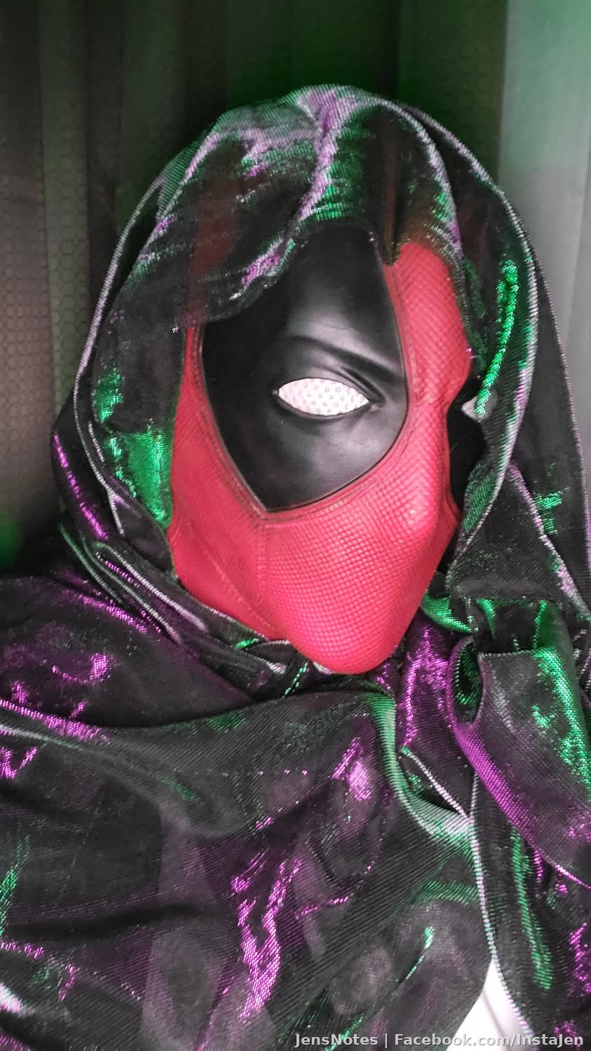 Me on Halloween. The mask was legit but omg it was hot in there. I alternated being dressed in shiny garb totally holding the