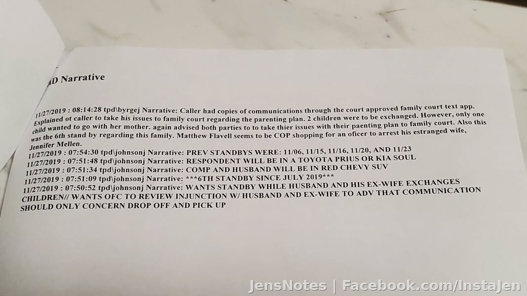 Here's the police report from Wednesday! Let's keep in mind, my ex had done this 6x just on this officers watch. There are at