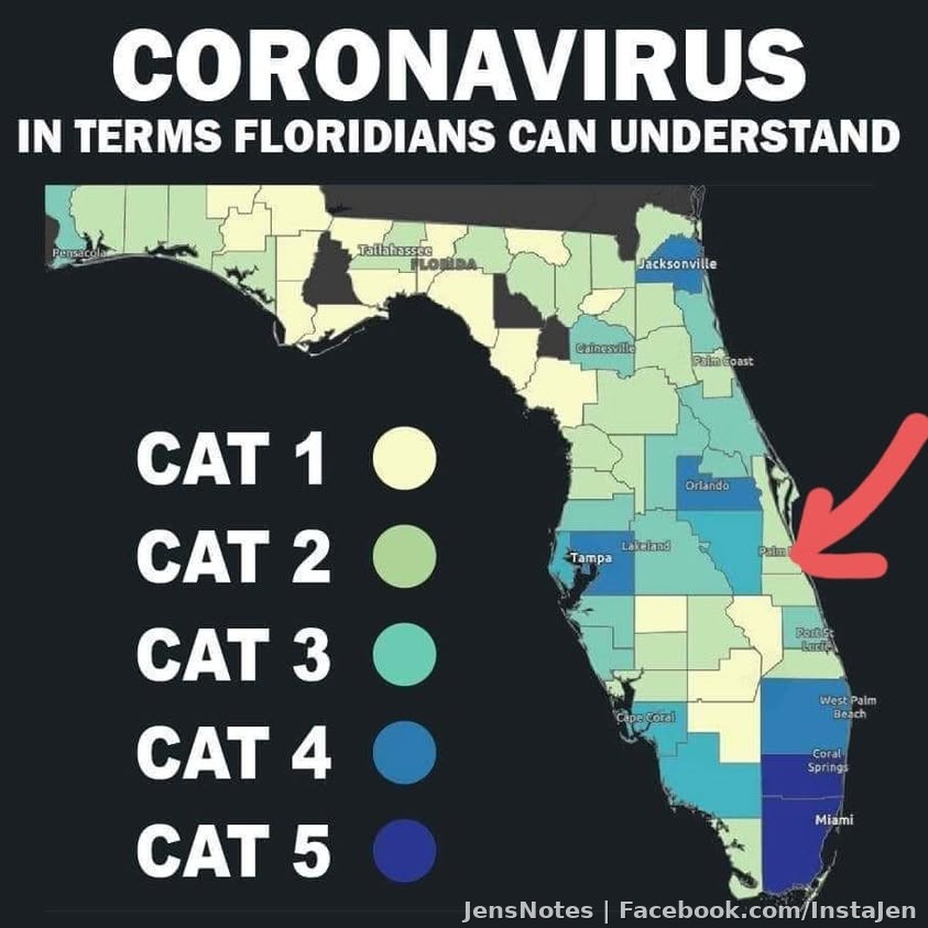 Lol to this graphic anyway, too true! Brevard County is getting closed in on... ugh. Our testing is pathetic compared to other areas of
