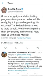 My reply to Trumps last tweet. Trust me, there are worse replies. The fact he tweeted with a hashing of "# firedrfauchi" is horrible.