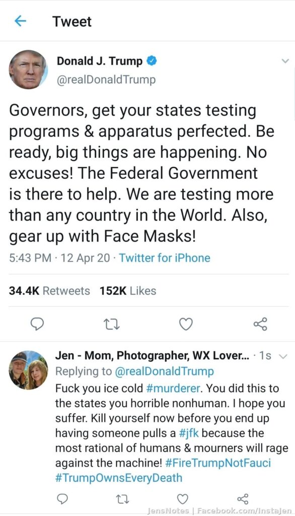My reply to Trumps last tweet. Trust me, there are worse replies. The fact he tweeted with a hashing of "# firedrfauchi" is horrible.