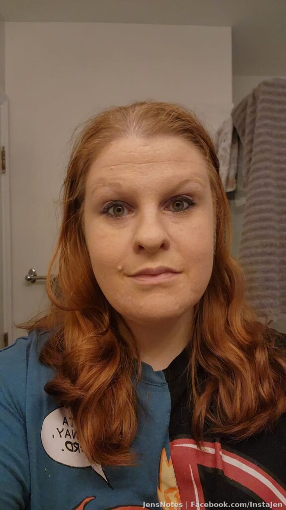I'm doing a tired and old 42yo woman's makeup transformation... just the middle of it. Though makeup don't do much for me anymore... even