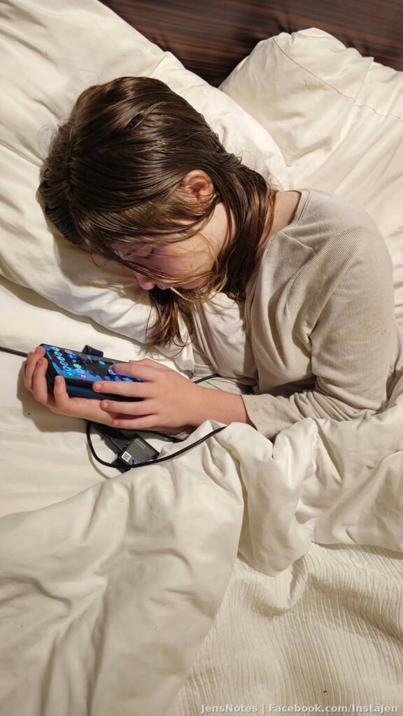 When your child spends so much time on their phone that this becomes their new sleep position. I feel like she should be holding