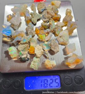 My 183ish carats of raw opals. Some have amazing colors. I've cleaned the rock off around some of them to expose more but I