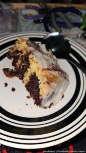 So I made this huge double layer marble cake, barely fit on my cake stand, tons of icing for the weekend, and they ate