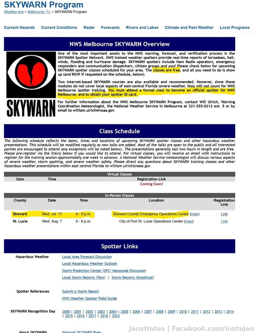 Want to be a Skywarn Spotter? For those of you not proudly in my lame @[291268366670360:69:Palm Bay & S. Brevard County - Weather Nerds]