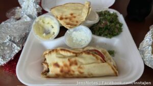 I may have found my Floridian substitute for Malek Al Kebab in Taylor, MI. Good garlic sauce, great tzatziki, good tabbouleh and this charred