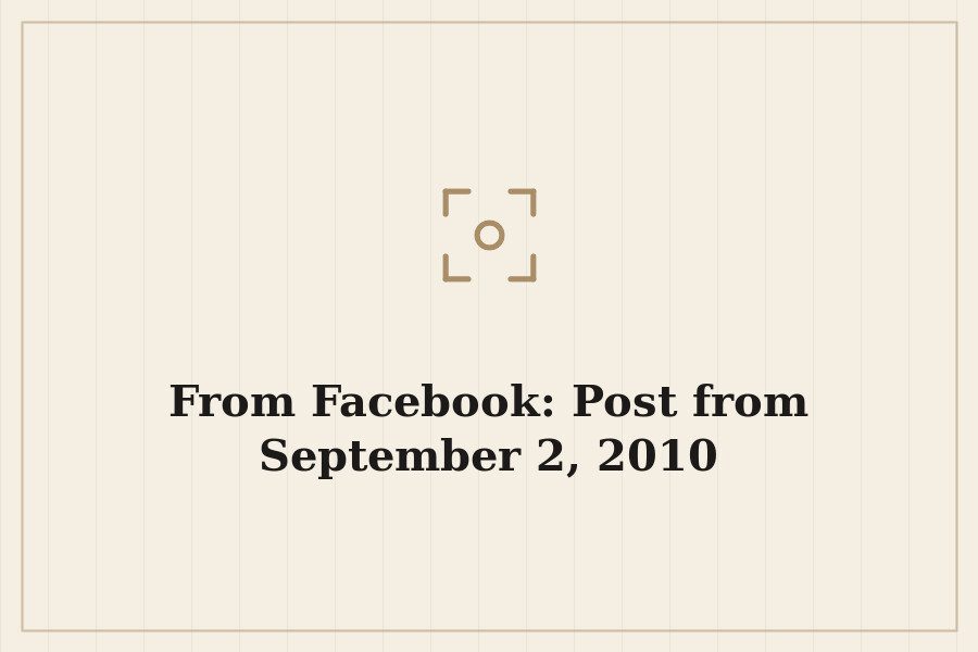 From Facebook: Post from September 2, 2010 — cover