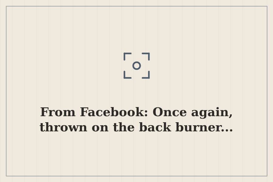 From Facebook: Once again, thrown on the back burner... — cover