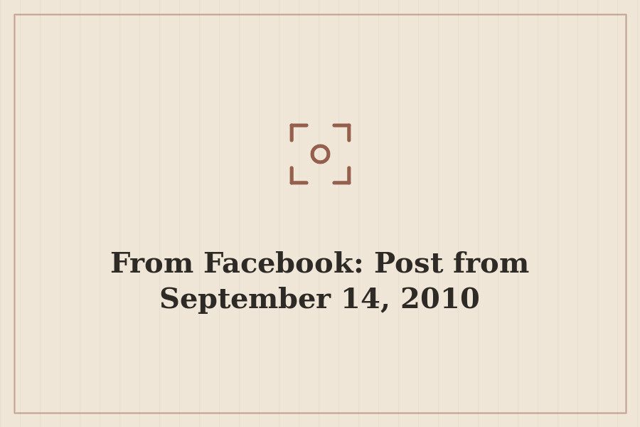 From Facebook: Post from September 14, 2010 — cover