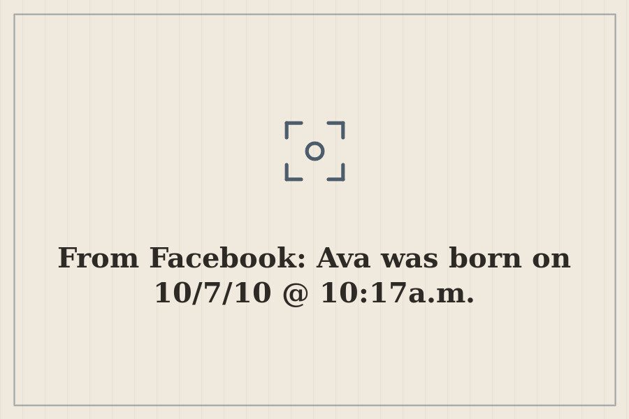 From Facebook: Ava was born on 10/7/10 @ 10:17a.m. — cover
