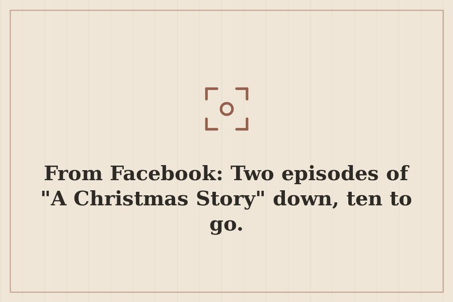From Facebook: Two episodes of "A Christmas Story" down, ten to go. — cover