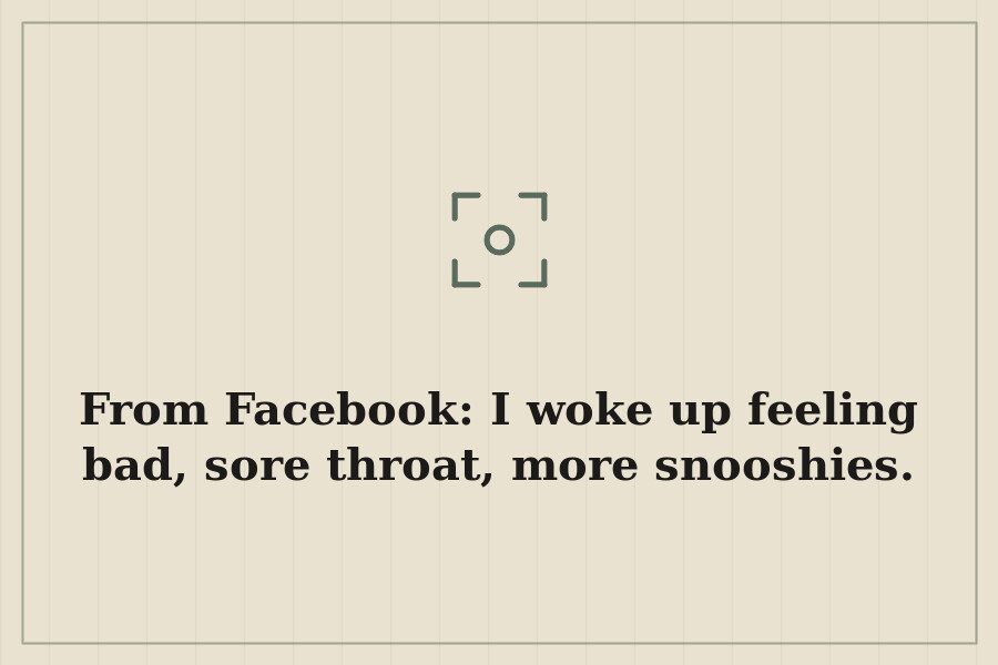 From Facebook: I woke up feeling bad, sore throat, more snooshies. — cover