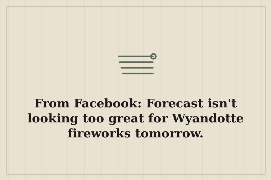 From Facebook: Forecast isn't looking too great for Wyandotte fireworks tomorrow. — cover
