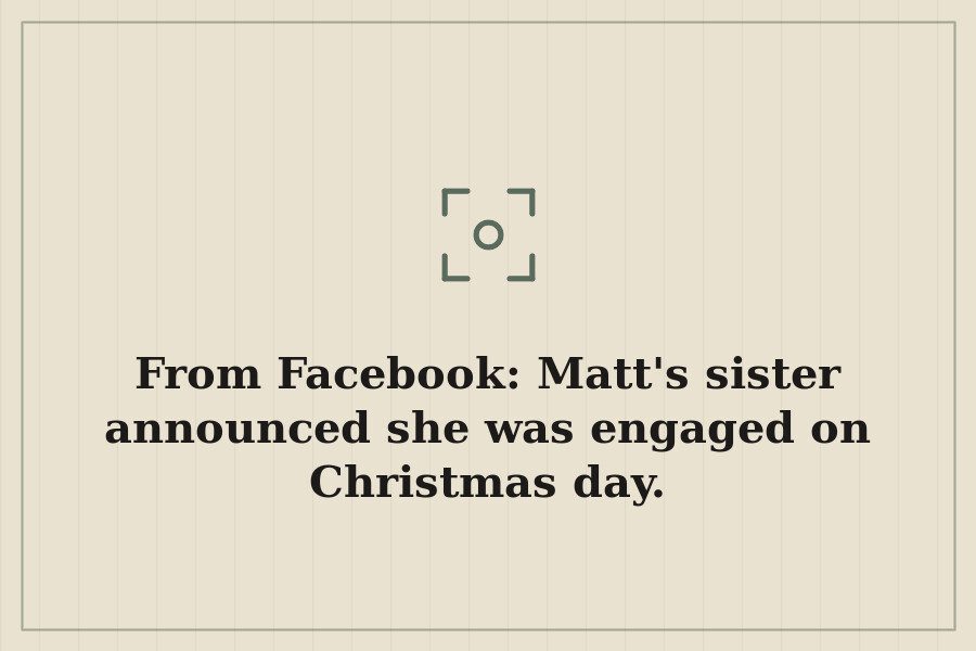 From Facebook: Matt's sister announced she was engaged on Christmas day. — cover