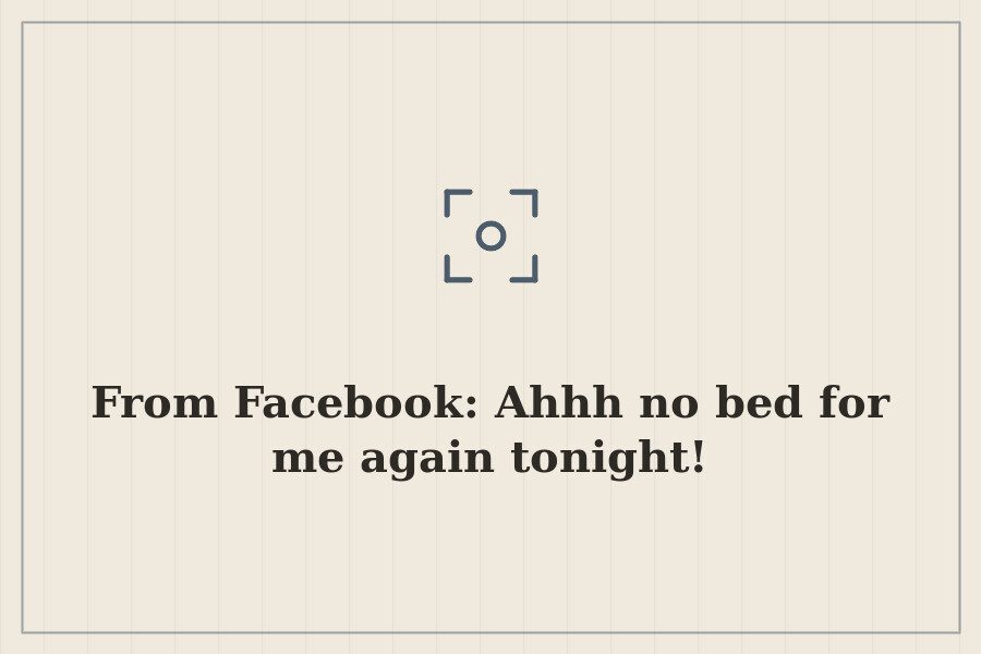 From Facebook: Ahhh no bed for me again tonight! — cover