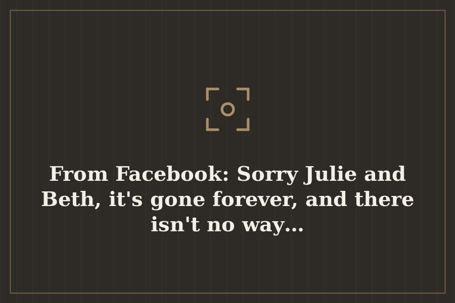 From Facebook: Sorry Julie and Beth, it's gone forever, and there isn't no way… — cover