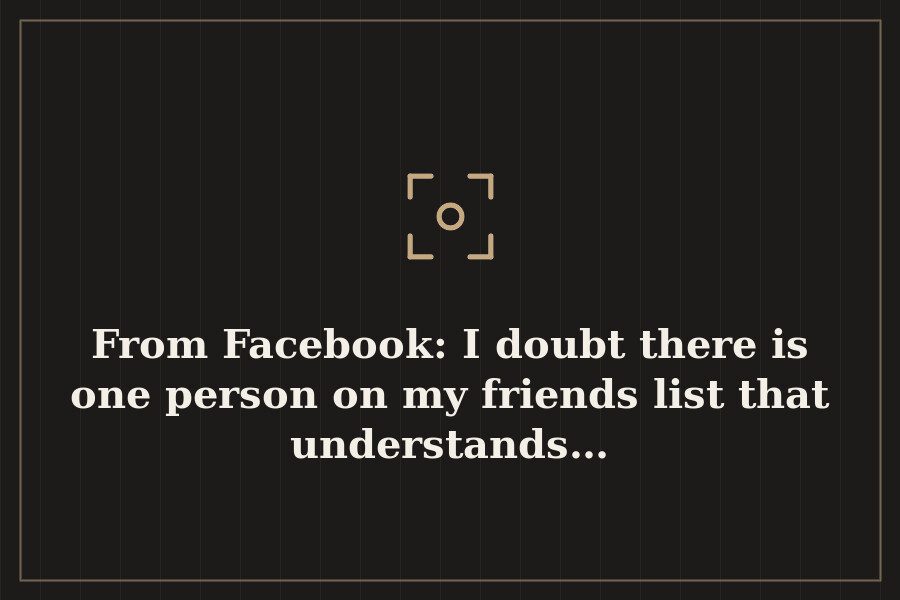 From Facebook: I doubt there is one person on my friends list that understands… — cover