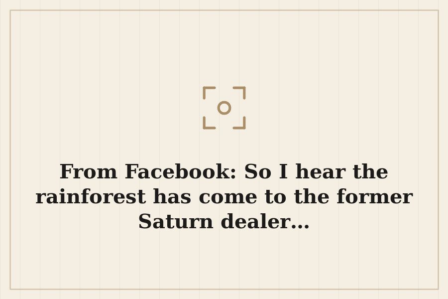 From Facebook: So I hear the rainforest has come to the former Saturn dealer… — cover