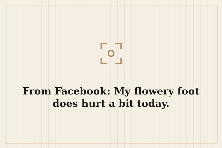 From Facebook: My flowery foot does hurt a bit today. — cover