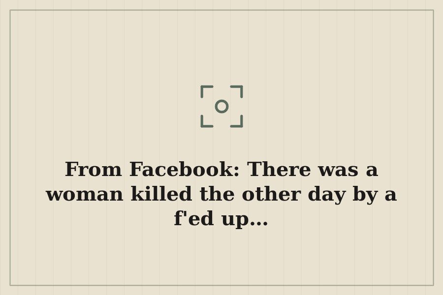 From Facebook: There was a woman killed the other day by a f'ed up… — cover