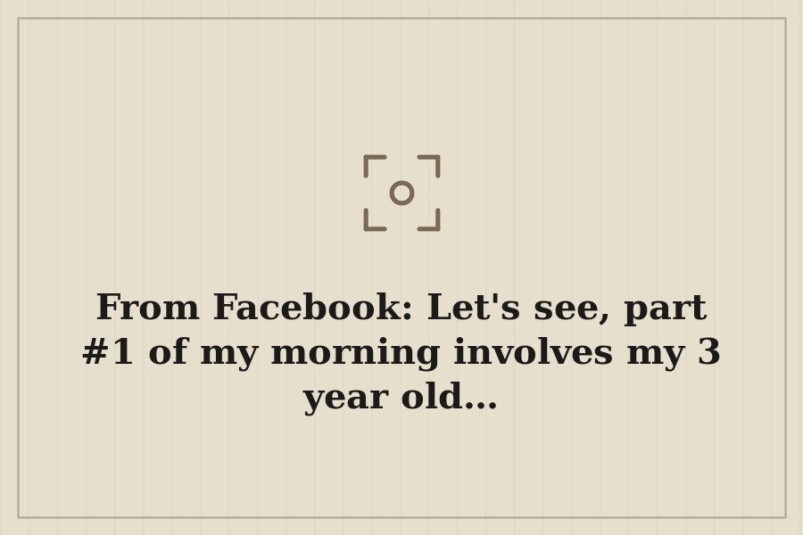 From Facebook: Let's see, part #1 of my morning involves my 3 year old… — cover