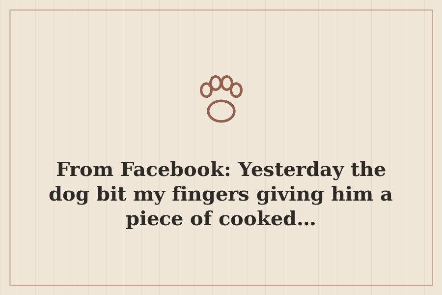 From Facebook: Yesterday the dog bit my fingers giving him a piece of cooked… — cover