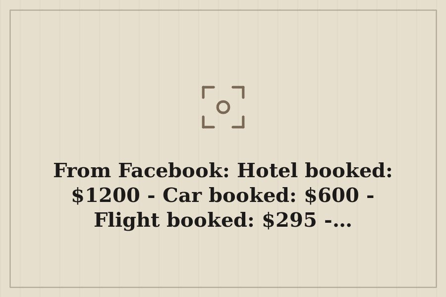 From Facebook: Hotel booked: $1200 Car booked: $600 Flight booked: $295 … — cover