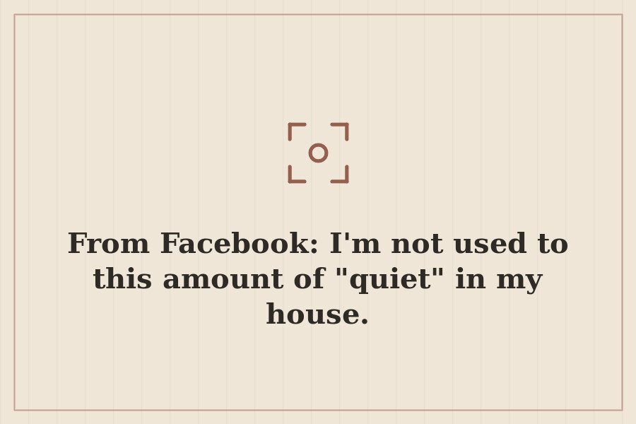 From Facebook: I'm not used to this amount of "quiet" in my house. — cover