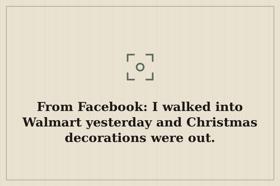 From Facebook: I walked into Walmart yesterday and Christmas decorations were out. — cover