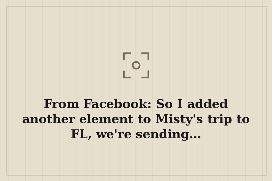 From Facebook: So I added another element to Misty's trip to FL, we're sending… — cover