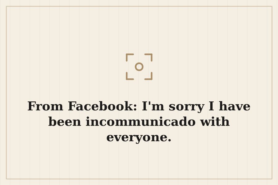From Facebook: I'm sorry I have been incommunicado with everyone. — cover