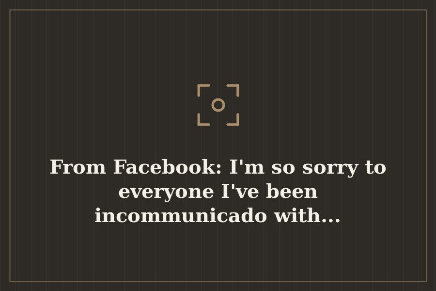 From Facebook: I'm so sorry to everyone I've been incommunicado with... — cover