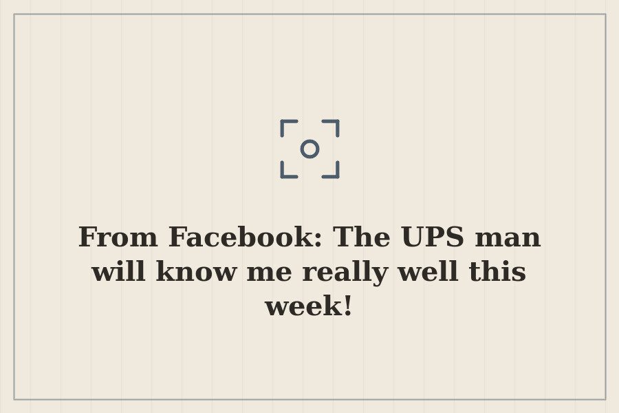 From Facebook: The UPS man will know me really well this week! — cover