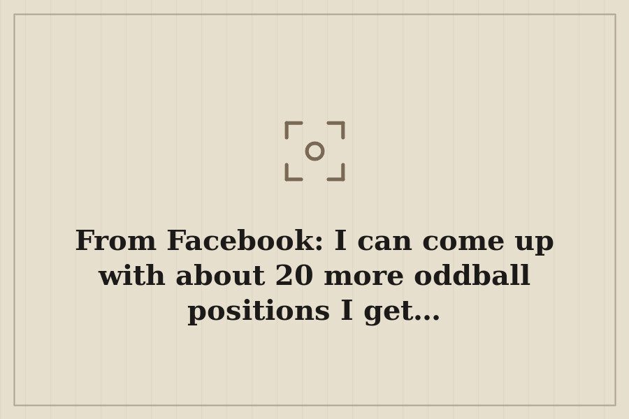 From Facebook: I can come up with about 20 more oddball positions I get… — cover