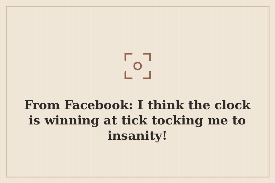 From Facebook: I think the clock is winning at tick tocking me to insanity! — cover