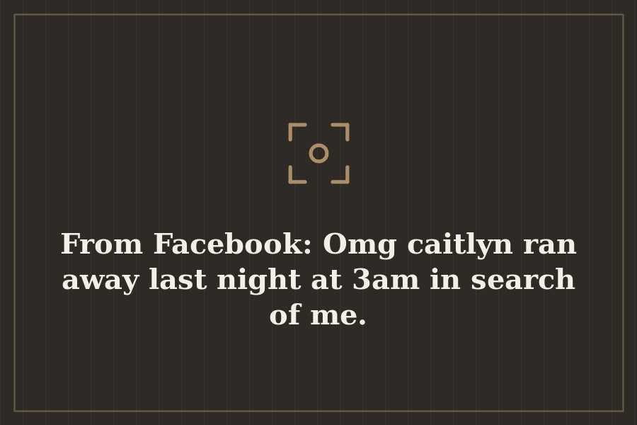 From Facebook: Omg caitlyn ran away last night at 3am in search of me. — cover