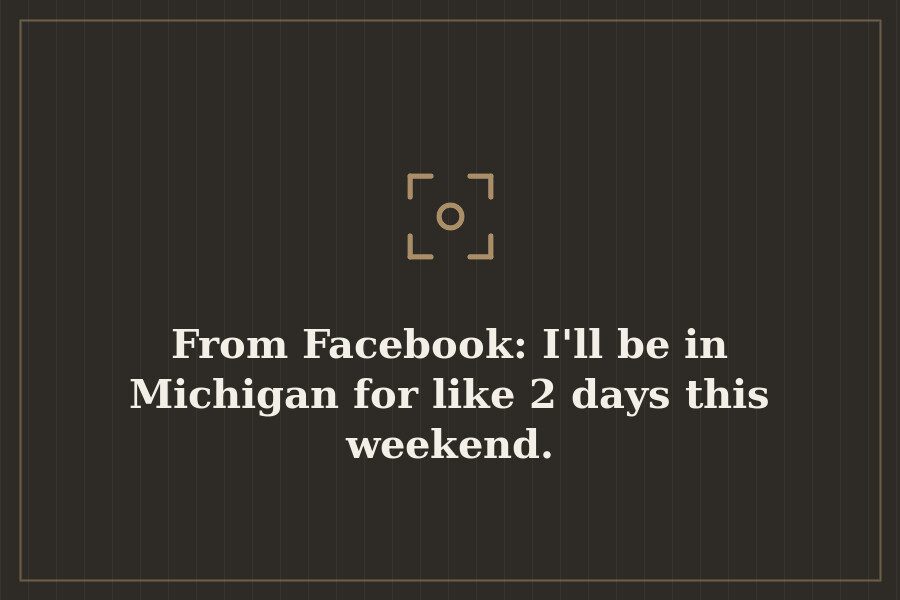 From Facebook: I'll be in Michigan for like 2 days this weekend. — cover