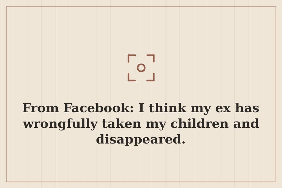 From Facebook: I think my ex has wrongfully taken my children and disappeared. — cover