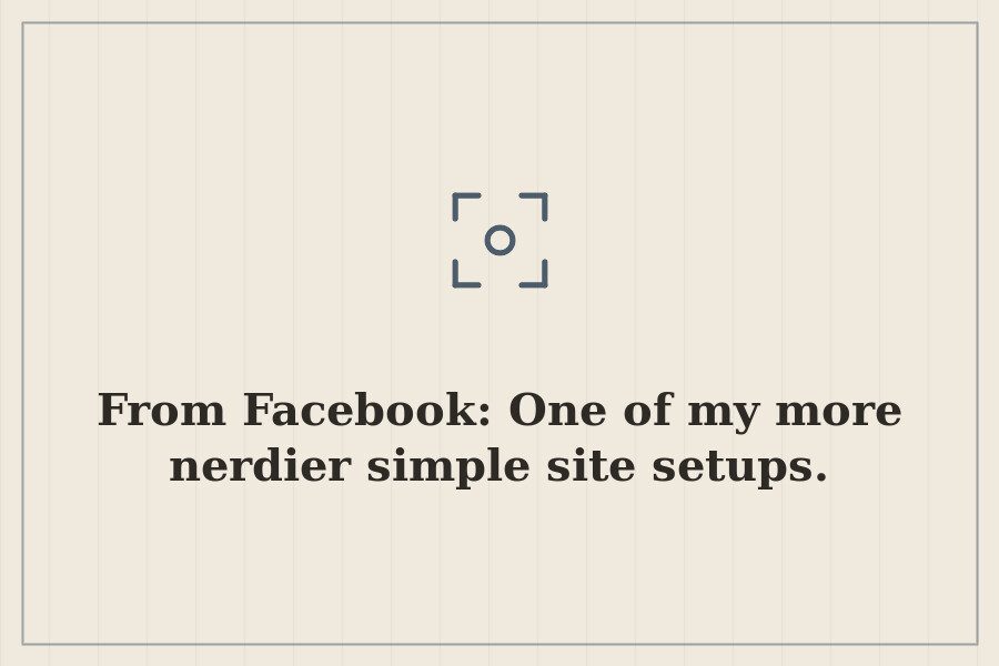 From Facebook: One of my more nerdier simple site setups. — cover