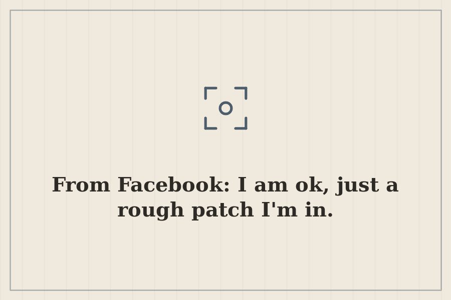 From Facebook: I am ok, just a rough patch I'm in. — cover